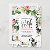 ワイルドワンジャングルサファリアニマルガールズファースト誕生日 招待状 (正面)