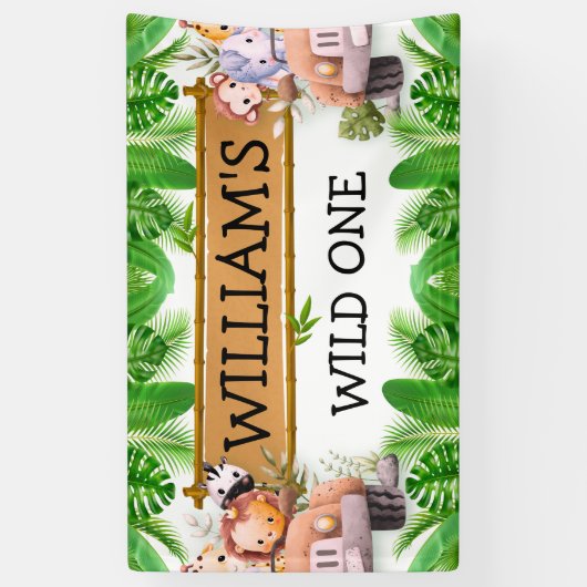 ワイルドワンジャングルサファリアニマルズ誕生日 横断幕 (縦)