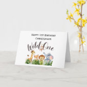 ワイルドワンジャングルサファリアニマルズ1st第1誕生日 カード (黄色い花)