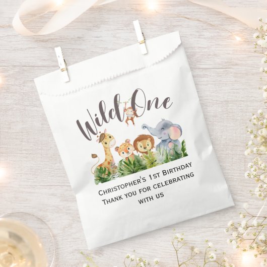 ワイルドワンジャングルサファリアニマルズ1st第1誕生日 フェイバーバッグ (クリップ留めされた状態)