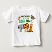 ワイルドワンジャングルサファリアニマルズ1st第1誕生日 ベビーTシャツ (正面)