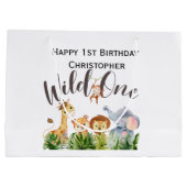 ワイルドワンジャングルサファリアニマルズ1st第1誕生日 ラージペーパーバッグ (裏面)