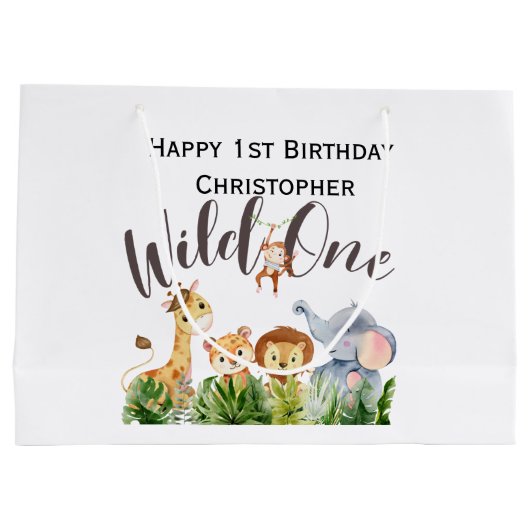 ワイルドワンジャングルサファリアニマルズ1st第1誕生日 ラージペーパーバッグ (裏面)