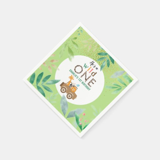 ワイルドワンジャングルサファリアニマルズ1st誕生日パーティー スタンダードカクテルナプキン (角)