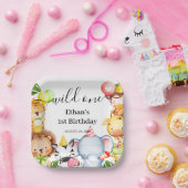 ワイルドワンジャングルサファリアニマルズ1st誕生日パーティー ペーパープレート (パーティー)