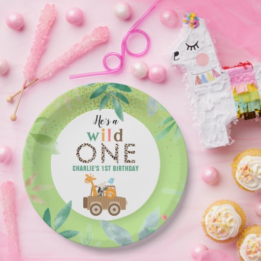 ワイルドワンジャングルサファリアニマルズ1st誕生日パーティー ペーパープレート (パーティー)