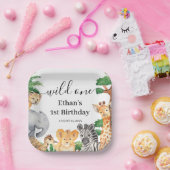 ワイルドワンジャングルサファリアニマルズ1st誕生日パーティー ペーパープレート (パーティー)