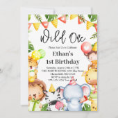 ワイルドワンジャングルサファリアニマルズ1st誕生日パーティー 招待状 (正面)