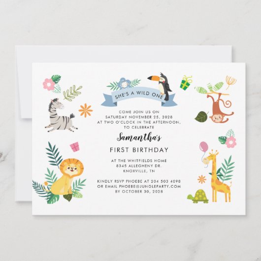 ワイルドワンジャングルサファリアニマルズ1st誕生日 ノートカード (正面)