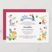 ワイルドワンジャングルサファリアニマルズ1st誕生日 ノートカード (正面/裏面)