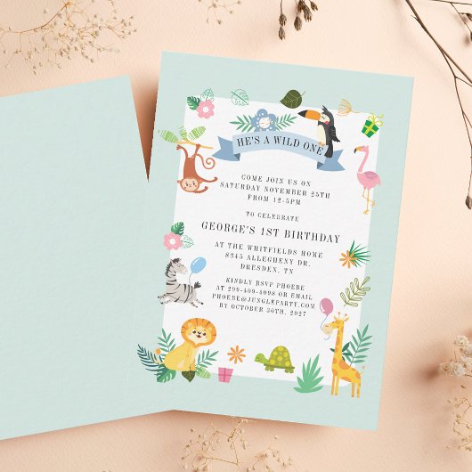 ワイルドワンジャングルサファリアニマルズ1st誕生日 ノートカード