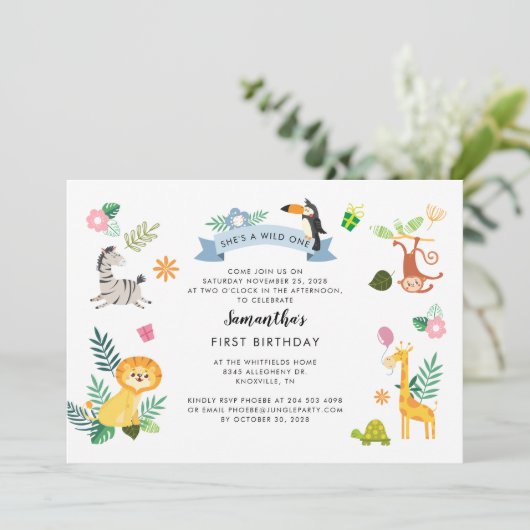 ワイルドワンジャングルサファリアニマルズ1st誕生日 招待状 (スタンド正面)