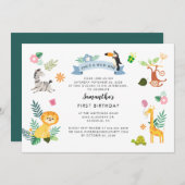 ワイルドワンジャングルサファリアニマルズ1st誕生日 招待状 (正面/裏面)