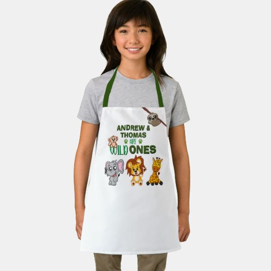 ワイルドワンジャングルサファリアニマルツインズファースト誕生日 エプロン (インサイチュ)