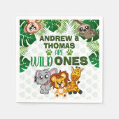 ワイルドワンジャングルサファリアニマルツインズファースト誕生日 スタンダードカクテルナプキン (正面)