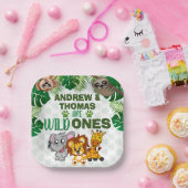 ワイルドワンジャングルサファリアニマルツインズファースト誕生日 ペーパープレート (パーティー)