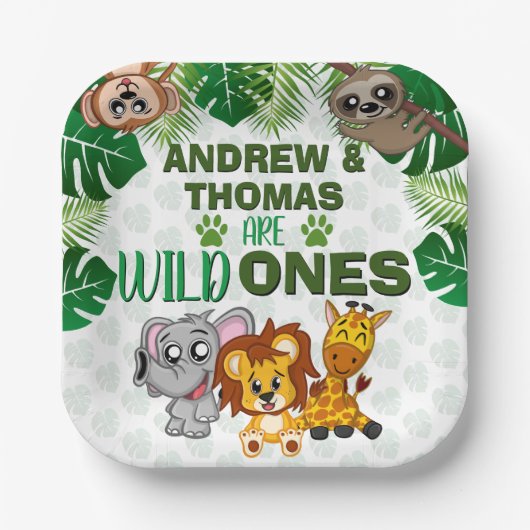 ワイルドワンジャングルサファリアニマルツインズファースト誕生日 ペーパープレート (正面)