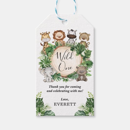 ワイルドワンジャングルサファリアニマルトロピカル誕生日 ギフトタグ (正面)