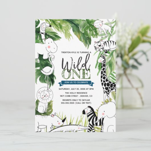 ワイルドワンジャングルサファリアニマルボーイズファースト誕生日 招待状 (スタンド正面)