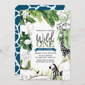 ワイルドワンジャングルサファリアニマルボーイズファースト誕生日 招待状 (正面/裏面)