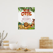 ワイルドワンジャングルサファリアニマル誕生日へようこそ ポスター (キッチン)