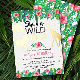 ワイルドワンジャングルサファリガールズ1歳実在誕生日 箔招待状