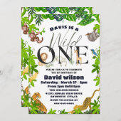 ワイルドワンジャングルサファリキッズテーマの誕生日 招待状 (正面/裏面)