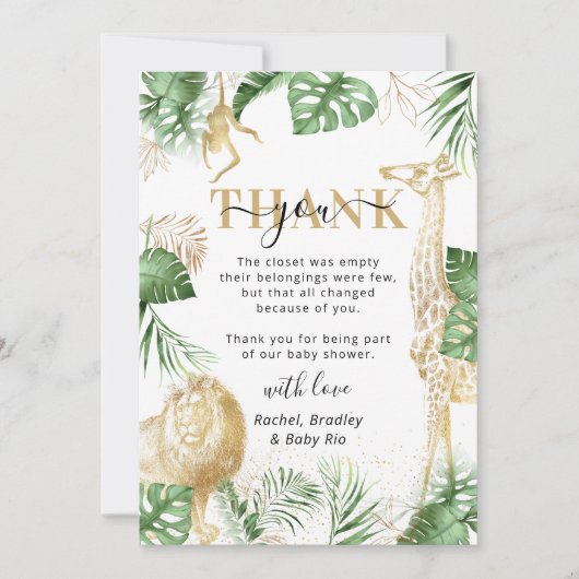 ワイルドワンジャングルサファリグリーンリーベビーシャワー サンキューカード (正面)