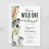 ワイルドワンジャングルサファリグリーンリー1st誕生日パーティー 招待状 (正面)