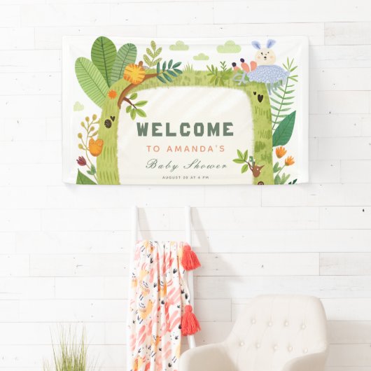 ワイルドワンジャングルサファリグリーン男の赤ちゃんベビーシャワー 横断幕 (インサイチュ)