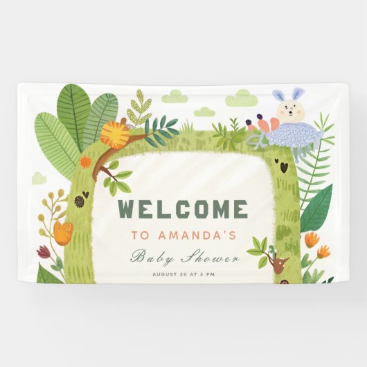 ワイルドワンジャングルサファリグリーン男の赤ちゃんベビーシャワー 横断幕 (横)