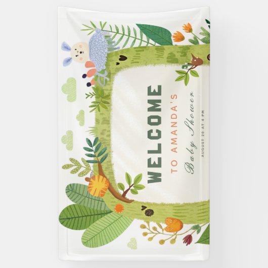 ワイルドワンジャングルサファリグリーン男の赤ちゃんベビーシャワー 横断幕 (縦)