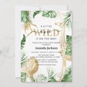 ワイルドワンジャングルサファリグリーン&金ゴールドベビーシャワー 招待状 (正面)