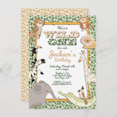 ワイルドワンジャングルサファリバースデーパーティーへの招待 招待状 (正面/裏面)