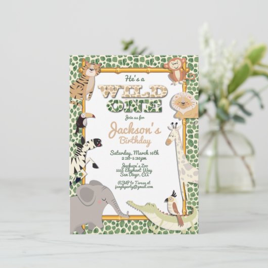 ワイルドワンジャングルサファリバースデーパーティーへの招待 招待状 (スタンド正面)