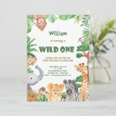 ワイルドワンジャングルサファリファースト誕生日招待状 招待状 (スタンド正面)