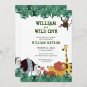 ワイルドワンジャングルサファリファースト誕生日 招待状 (正面/裏面)