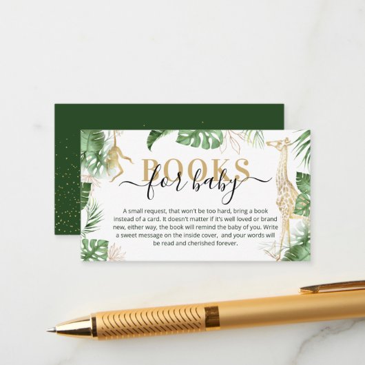 ワイルドワンジャングルサファリブックリクエスト赤ちゃんシャワー エンクロージャーカード (正面/裏面インサイチュ)