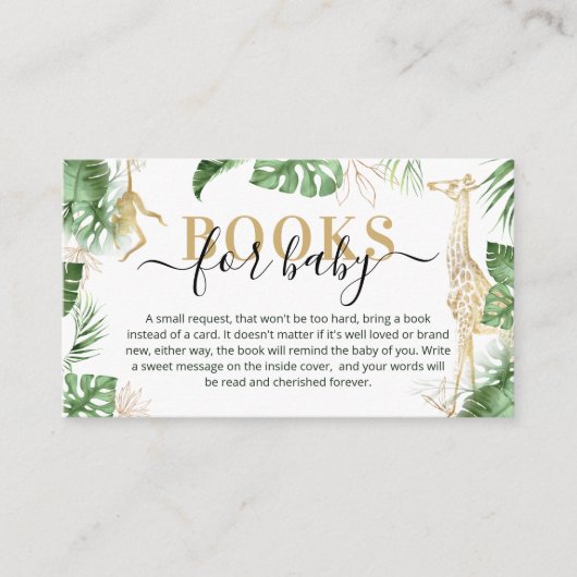 ワイルドワンジャングルサファリブックリクエスト赤ちゃんシャワー エンクロージャーカード (正面)