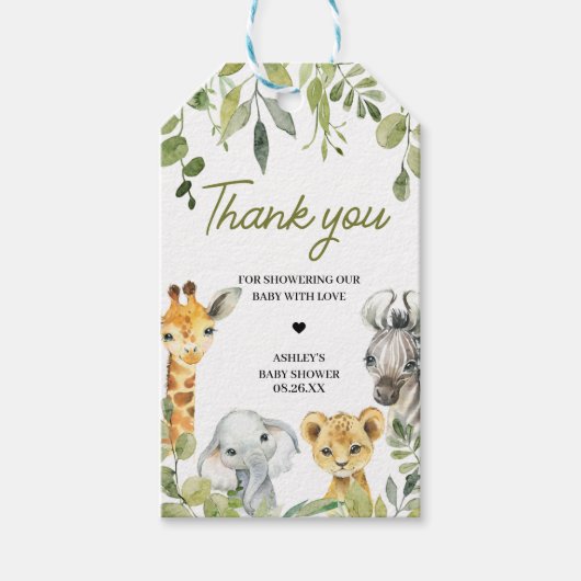 ワイルドワンジャングルサファリベイビーシャワーメッセージカード ギフトタグ (正面)