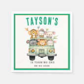 ワイルドワンジャングルサファリ動物の少年1歳の誕生日 スタンダードカクテルナプキン (正面)