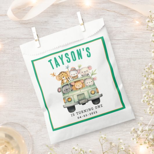 ワイルドワンジャングルサファリ動物の少年1歳の誕生日 フェイバーバッグ (クリップ留めされた状態)