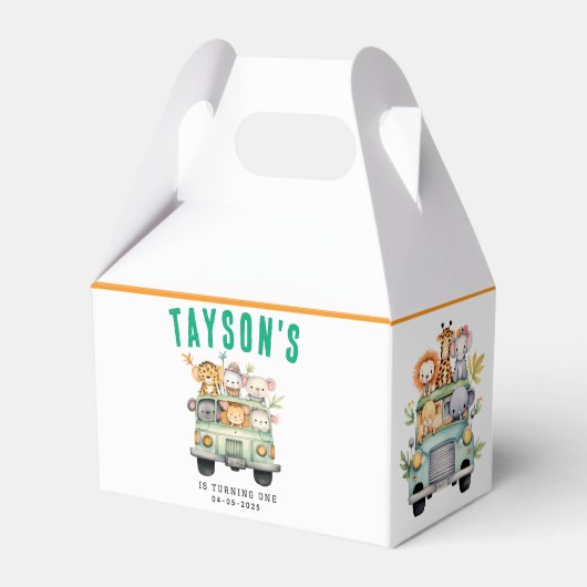 ワイルドワンジャングルサファリ動物の少年1歳の誕生日 フェイバーボックス (正面サイド)