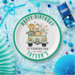 ワイルドワンジャングルサファリ動物の少年1歳の誕生日 ペーパープレート