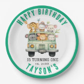 ワイルドワンジャングルサファリ動物の少年1歳の誕生日 ペーパープレート (正面)