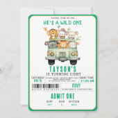 ワイルドワンジャングルサファリ動物の少年1歳の誕生日 招待状 (正面)
