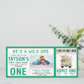 ワイルドワンジャングルサファリ動物の少年1歳の誕生日 招待状 (スタンド正面)