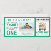 ワイルドワンジャングルサファリ動物の少年1歳の誕生日 招待状 (正面)