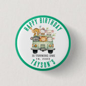ワイルドワンジャングルサファリ動物の少年1歳の誕生日 缶バッジ (正面)
