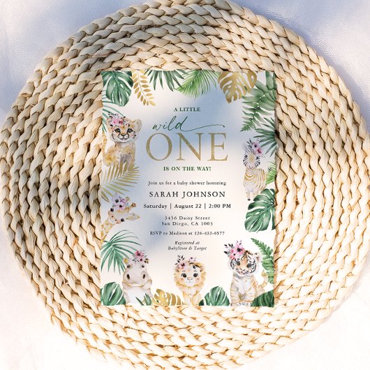 ワイルドワンジャングルサファリ動物ベビーシャワー 招待状